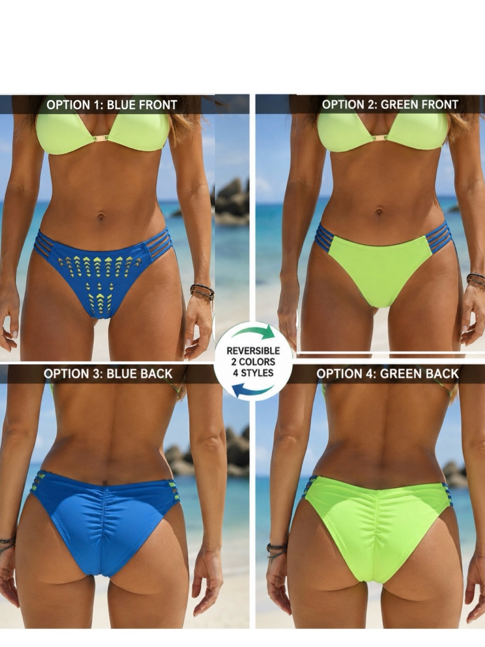 RIP curl Blue neon yellow cut-out scrunched bum reversible bikini bottoms Sz M